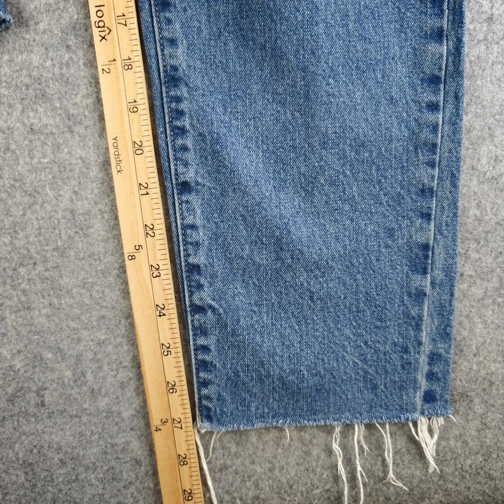 Lucky Brand High Rise Mom Jeans Drew 6/28 Ankle Blue Button Fly Denim Raw Hem